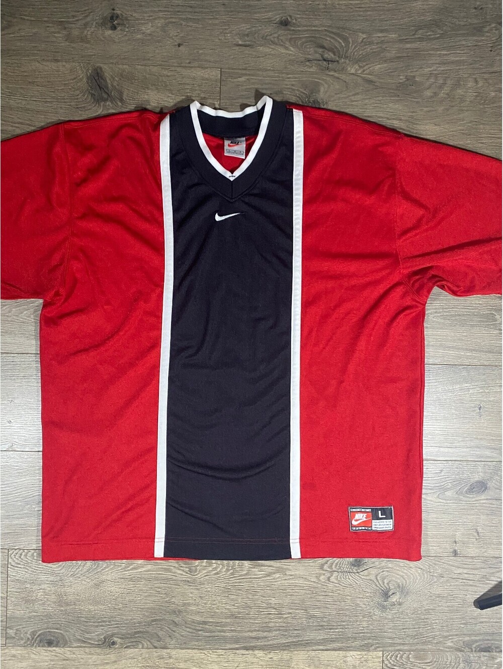 Vintage Nike Team Sports Soccer Jersey Men L Red Black White Y2K Swoosh